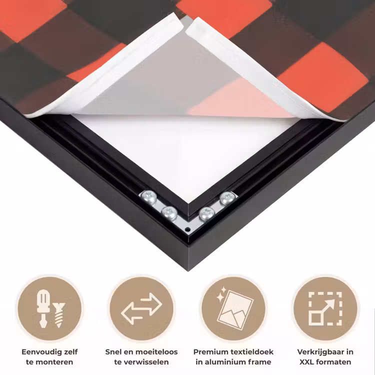 Geruit - Rood - Tekst - Christmas Textielframe zwart klein -USP_closeupNL