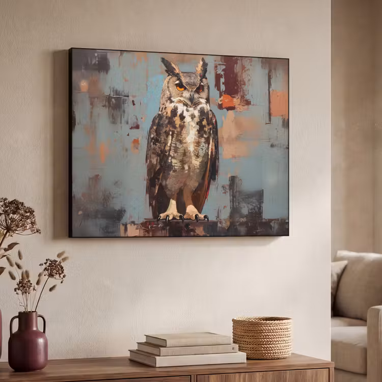 Geschilderd - Abstract - Uil - Bruin Textielframe - compleet frame klein -sfeer3