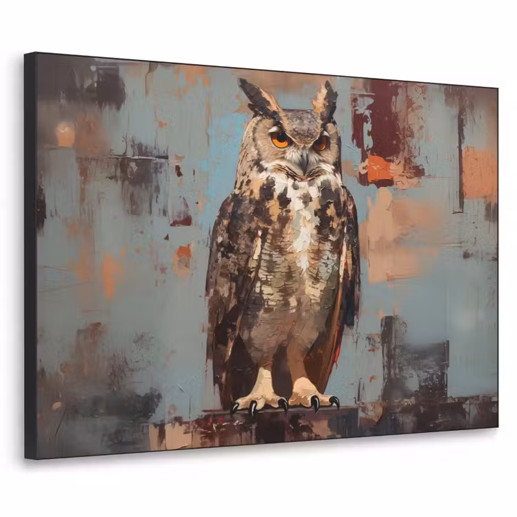 Geschilderd - Abstract - Uil - Bruin Textielframe zwart klein -3d