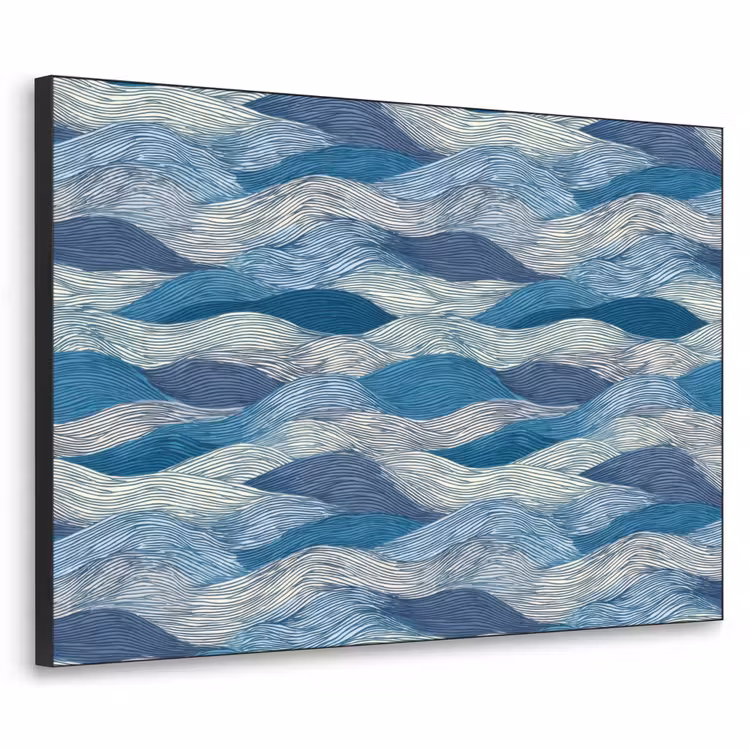 Getekend - Blauw - Wit - Golvend - Streepjes Textielframe zwart klein 947 -3d