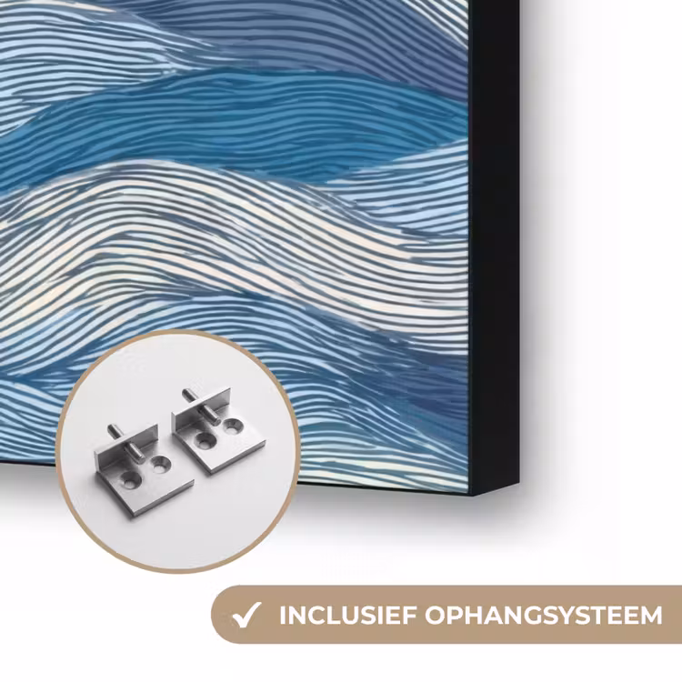 Getekend - Blauw - Wit - Golvend - Streepjes Textielframe zwart klein 947 -USP_ophangsysteemNL