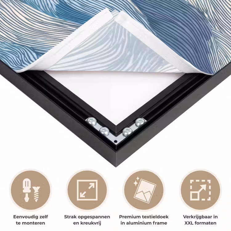 Getekend - Blauw - Wit - Golvend - Streepjes Textielframe zwart klein 947 -USP_feed_closeupNL