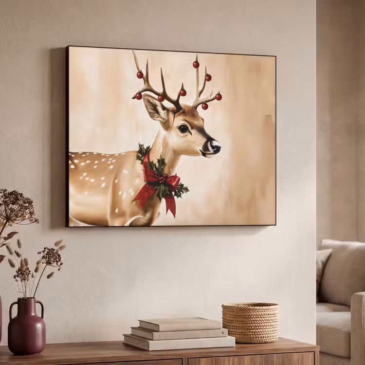 Gewei - Kerst - Rendier - Rood Textielframe zwart klein -sfeer3