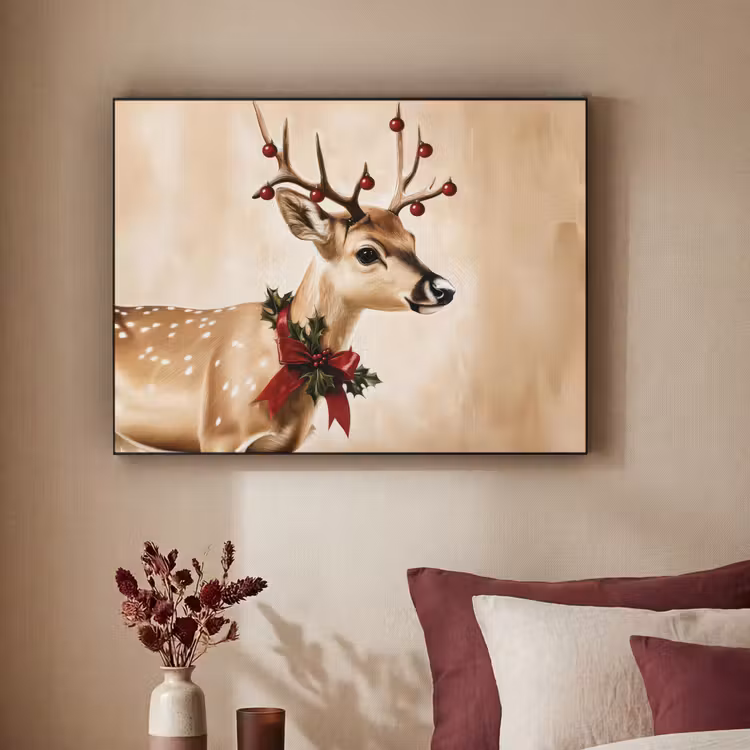 Gewei - Kerst - Rendier - Rood Textielframe - compleet frame klein -sfeer1