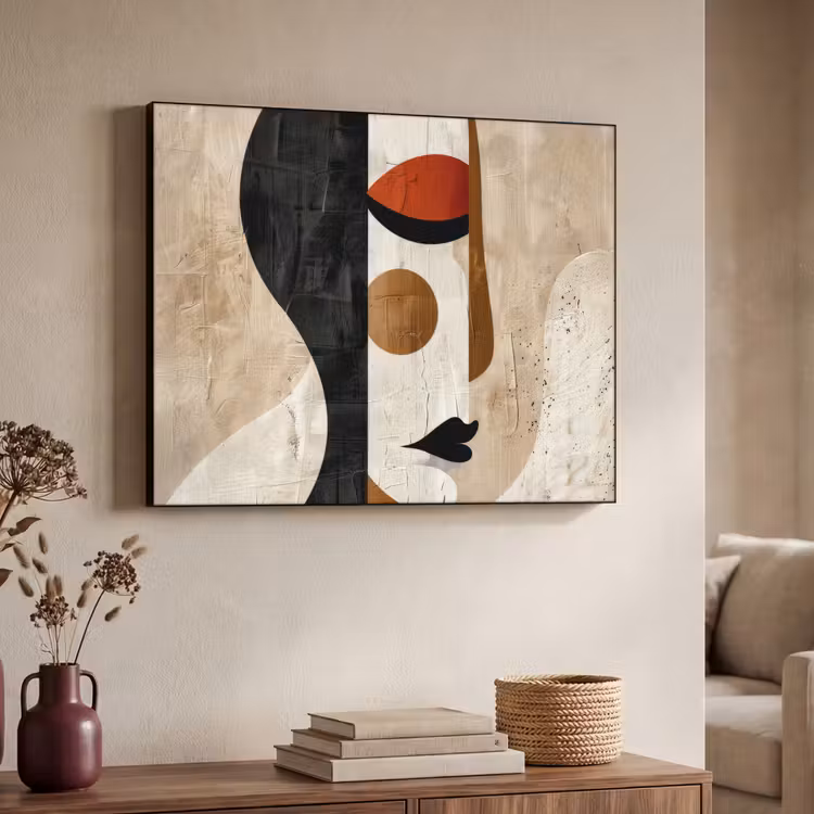 Gezicht - Abstract - Kunst - Vormen Textielframe - compleet frame klein -sfeer3