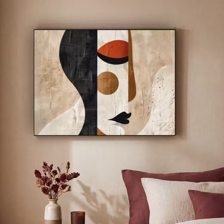 Gezicht - Abstract - Kunst - Vormen Textielframe - compleet frame klein -sfeer1