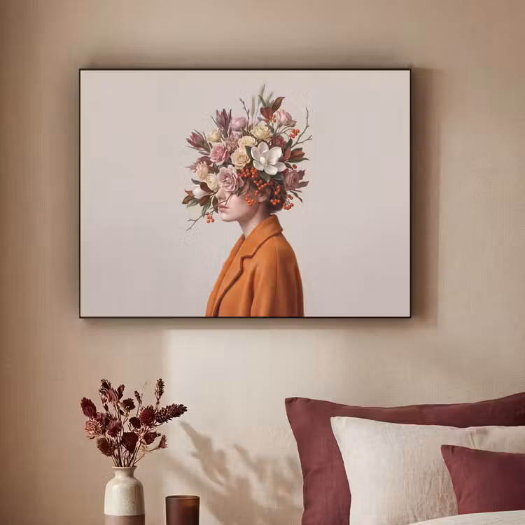 Gezicht - Boeket - Kleurrijk Textielframe zwart klein -sfeer1