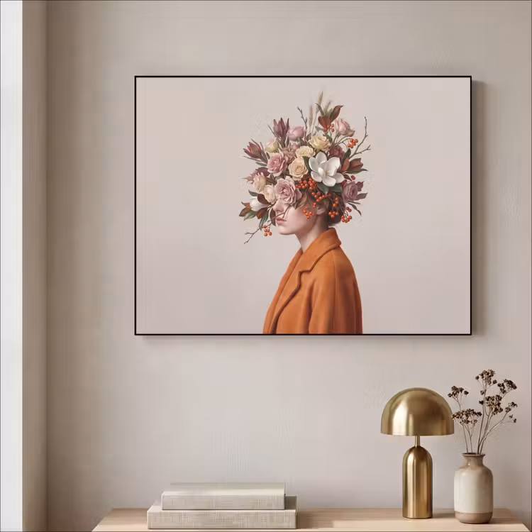 Gezicht - Boeket - Kleurrijk Textielframe zwart klein -sfeer2