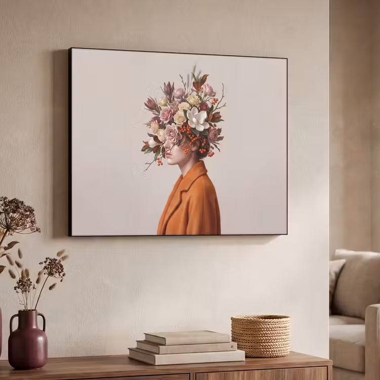 Gezicht - Boeket - Kleurrijk Textielframe zwart klein -sfeer3