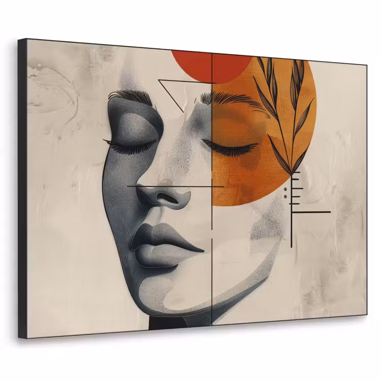 Gezicht - Cirkels - Kunst - Modern Textielframe - compleet frame klein -3d