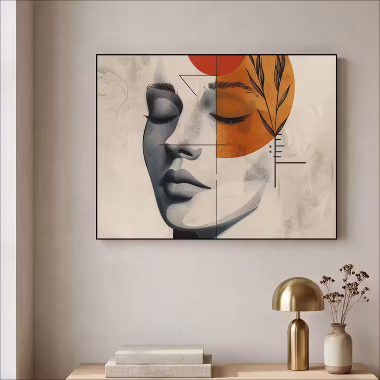 Gezicht - Cirkels - Kunst - Modern Textielframe zwart klein -sfeer2