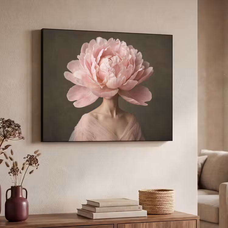 Gezicht - Roos - Roze Textielframe zwart klein -sfeer3