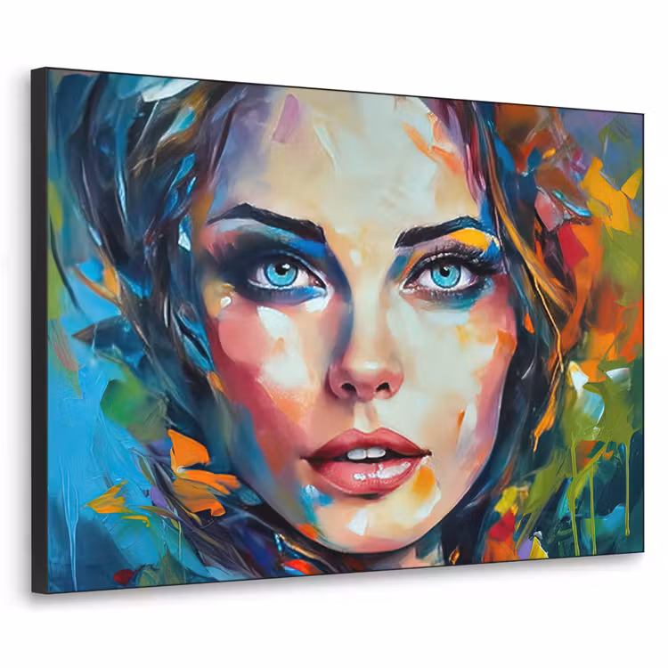 Gezicht - Vrouw - Olieverf - Kleurrijk - Kunst Textielframe zwart klein -3d