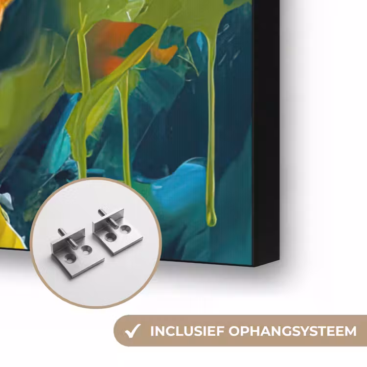 Gezicht - Vrouw - Olieverf - Kleurrijk - Kunst Textielframe zwart klein -USP_ophangsysteemNL