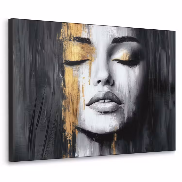Gezicht - Vrouw - Penseelstreken - Abstract Textielframe zwart klein -3d