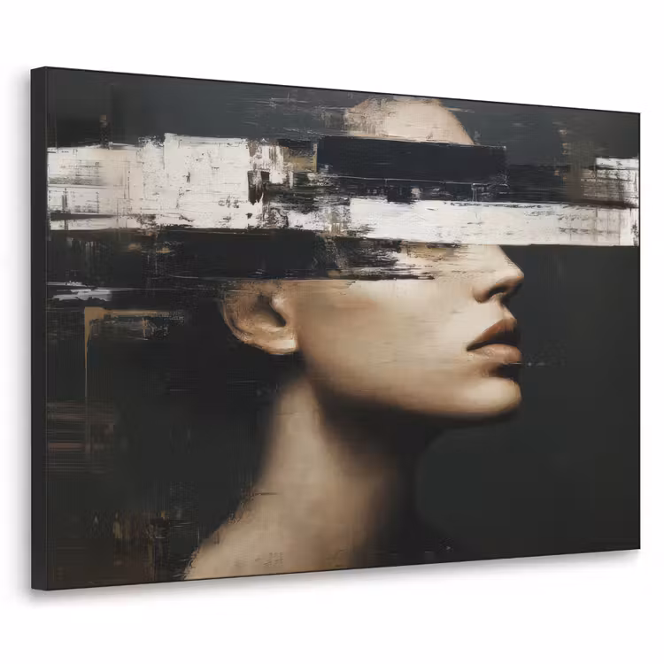 Gezicht - Vrouw - Zwart - Abstract Textielframe zwart klein -3d