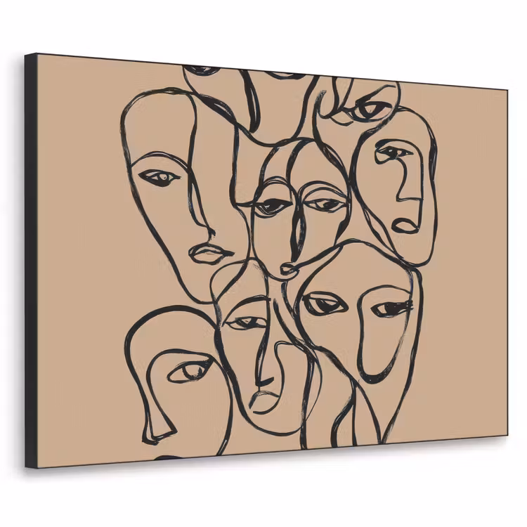 Gezichtenzee - Lijntekening - Abstract Textielframe - compleet frame klein -3d