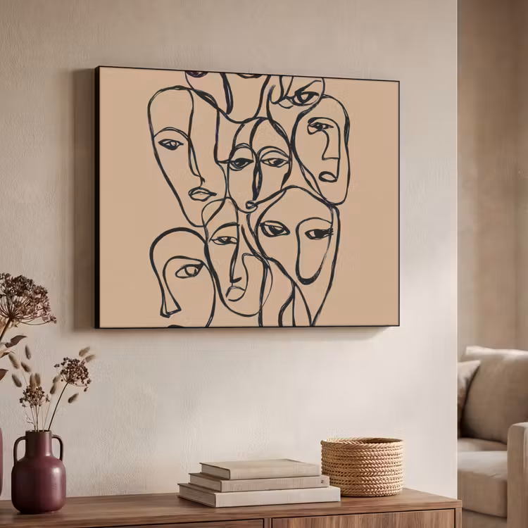 Gezichtenzee - Lijntekening - Abstract Textielframe zwart klein -sfeer3