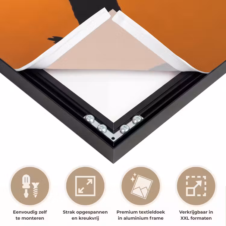 Gier - Tak - Zon - Oranje Textielframe zwart klein -USP_feed_closeupNL