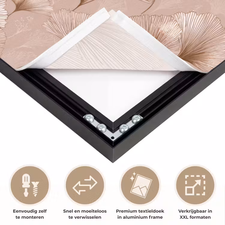 Ginkgo - Patroon - Roze Textielframe zwart klein 947 -USP_closeupNL