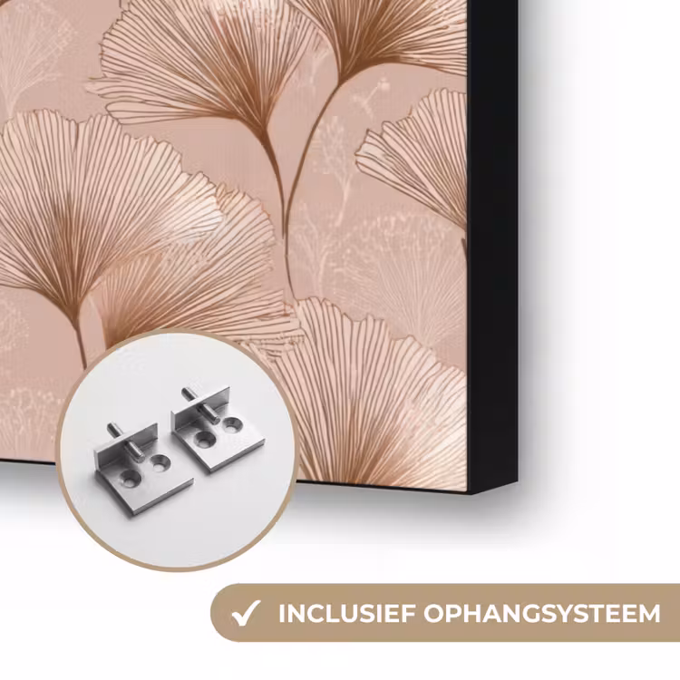 Ginkgo - Patroon - Roze Textielframe zwart klein 947 -USP_ophangsysteemNL