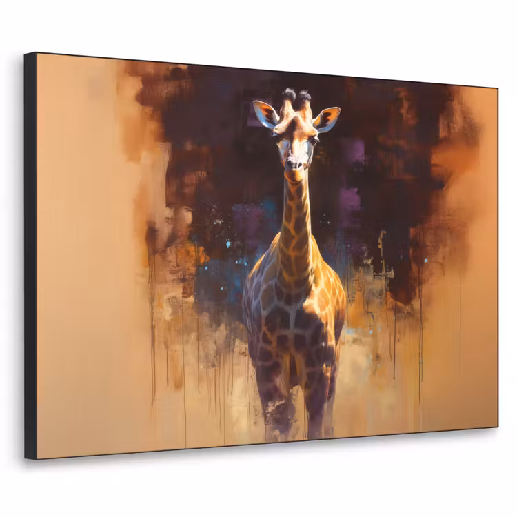 Giraf - Bruin - Abstract - Geschilderd Textielframe - compleet frame klein -3d