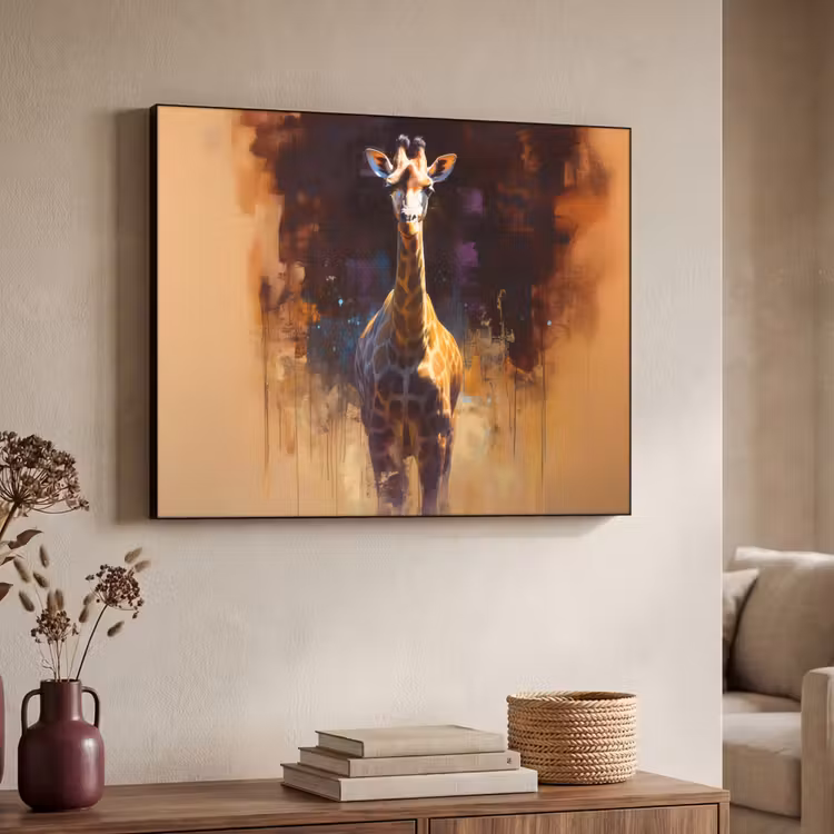 Giraf - Bruin - Abstract - Geschilderd Textielframe zwart klein -sfeer3