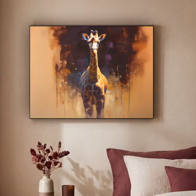 Giraf - Bruin - Abstract - Geschilderd Textielframe zwart klein -sfeer1