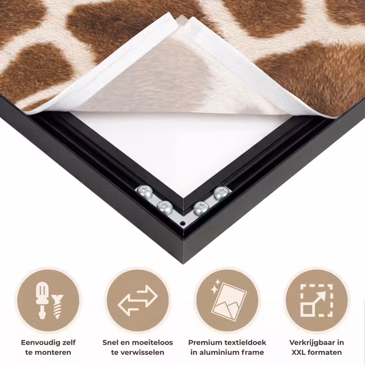 Giraf - Vacht - Klassiek - Bruin Textielframe zwart klein -USP_closeupNL