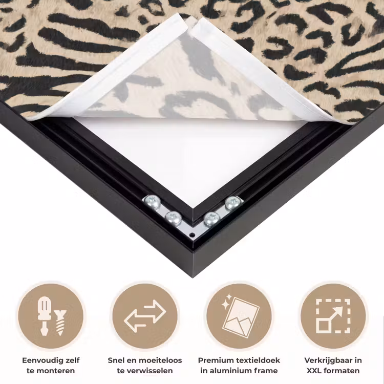 Giraf - Zebra - Motief - Bruin Textielframe zwart klein 947 -USP_closeupNL