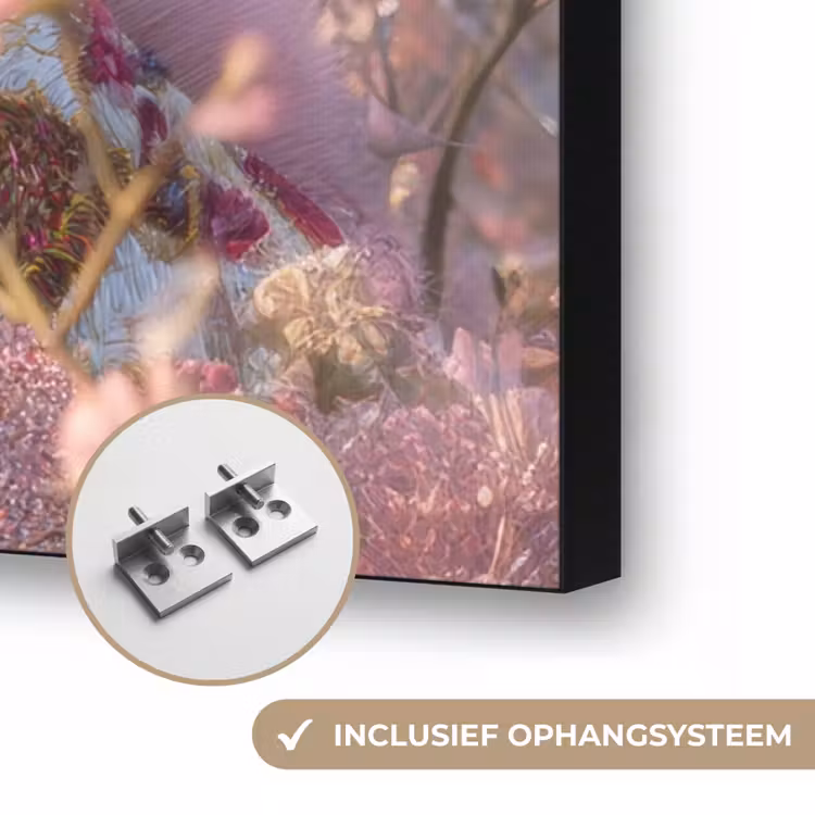 Giraffe - Bloemen - Roze Textielframe zwart klein -USP_ophangsysteemNL