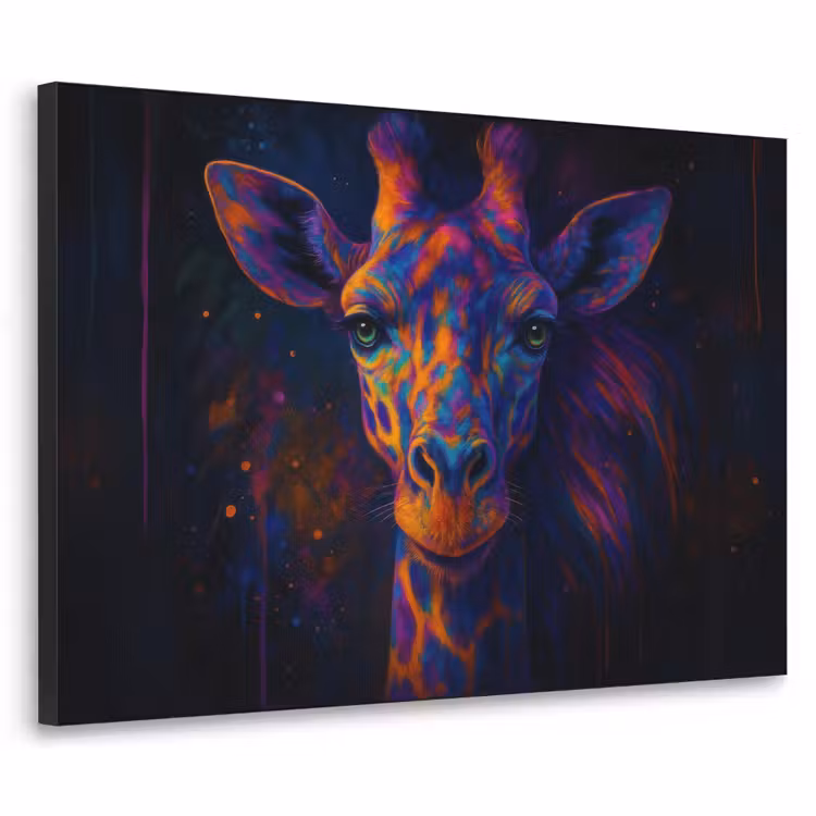 Giraffe - Gekleurd - Verfspatten Textielframe - compleet frame klein -3d