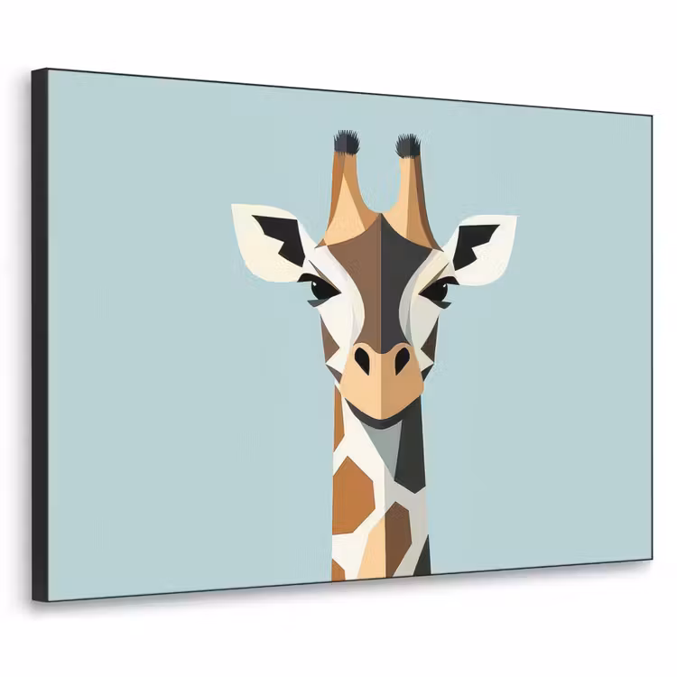 Giraffe - Illustratie - Bruin - Minimalistisch Textielframe zwart klein -3d