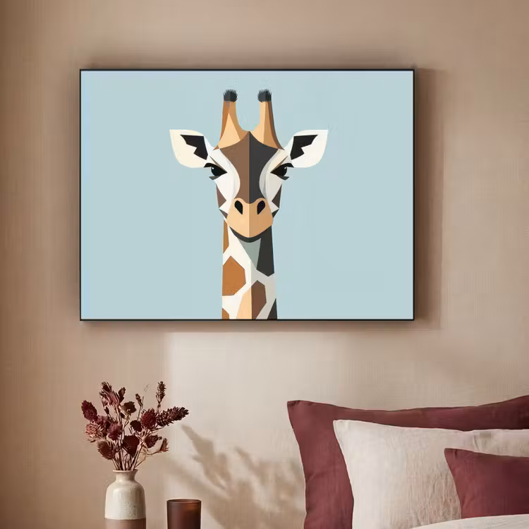 Giraffe - Illustratie - Bruin - Minimalistisch Textielframe - compleet frame klein -sfeer1