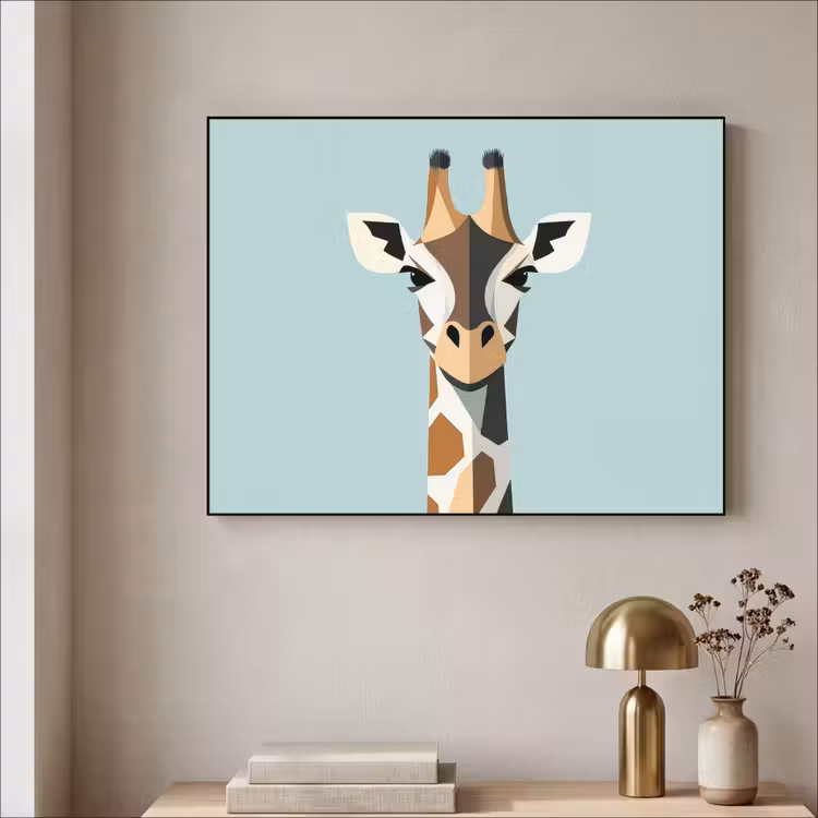 Giraffe - Illustratie - Bruin - Minimalistisch Textielframe zwart klein -sfeer2