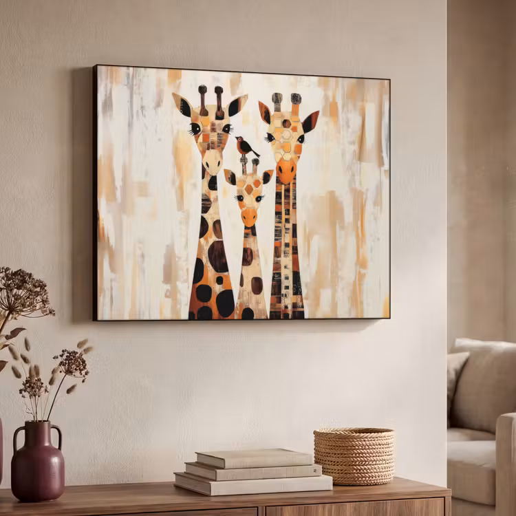 Giraffen - Cartoon - Crème Textielframe - compleet frame klein -sfeer3