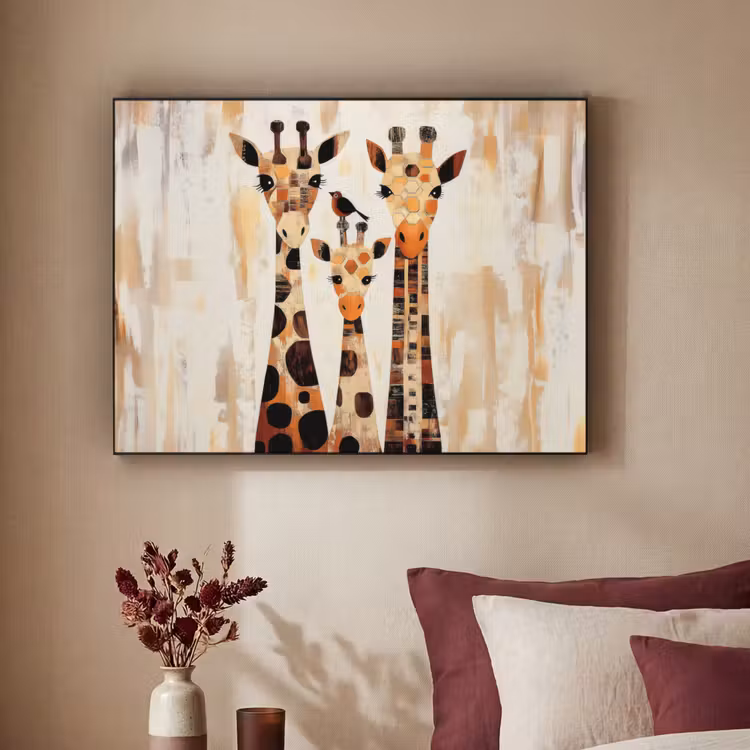 Giraffen - Cartoon - Crème Textielframe - compleet frame klein -sfeer1