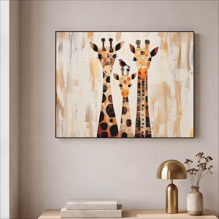 Giraffen - Cartoon - Crème Textielframe - compleet frame klein -sfeer2