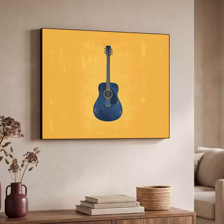 Gitaar - Akoestisch - Geel - Minimalistisch Textielframe - compleet frame klein -sfeer3