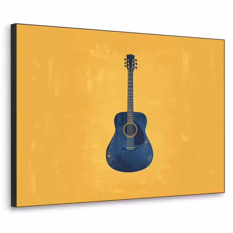 Gitaar - Akoestisch - Geel - Minimalistisch Textielframe zwart klein -3d