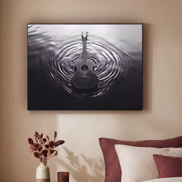 Gitaar - Hout - Water Textielframe zwart klein -sfeer1