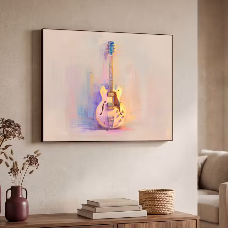 Gitaar - Pastel - Schilderachtig Textielframe zwart klein -sfeer3