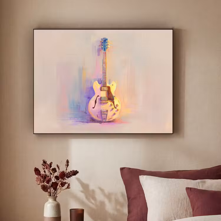 Gitaar - Pastel - Schilderachtig Textielframe zwart klein -sfeer1