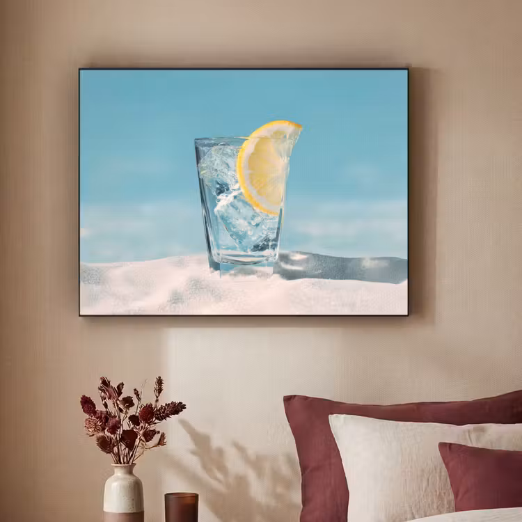 Glas - ijsblokjes - Citroen Textielframe zwart klein -sfeer1