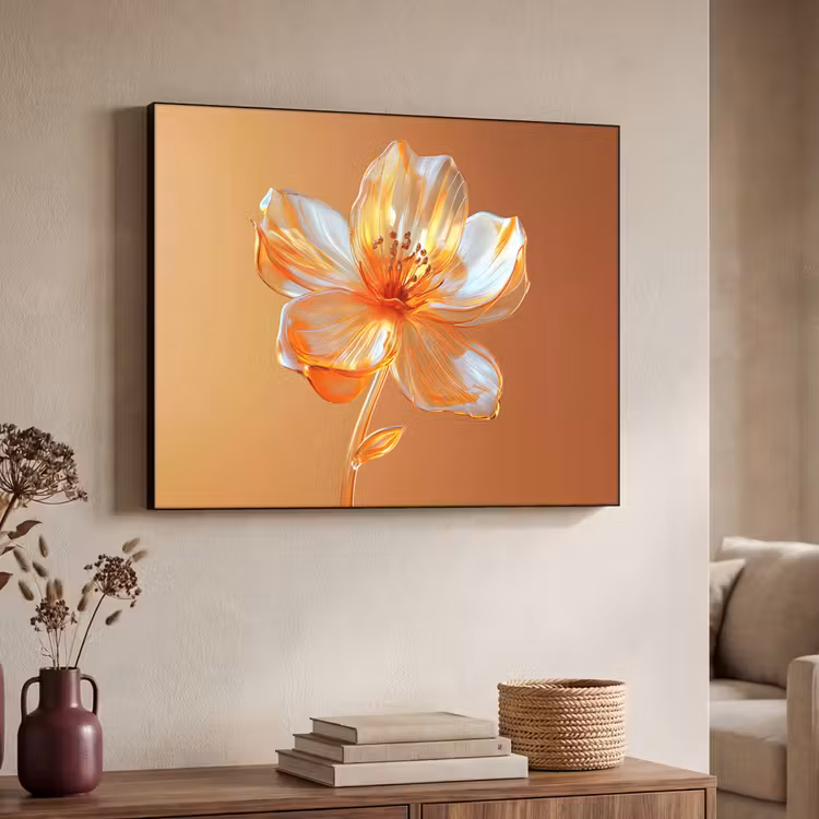 Glazen - Bloem - Oranje Textielframe zwart klein -sfeer3