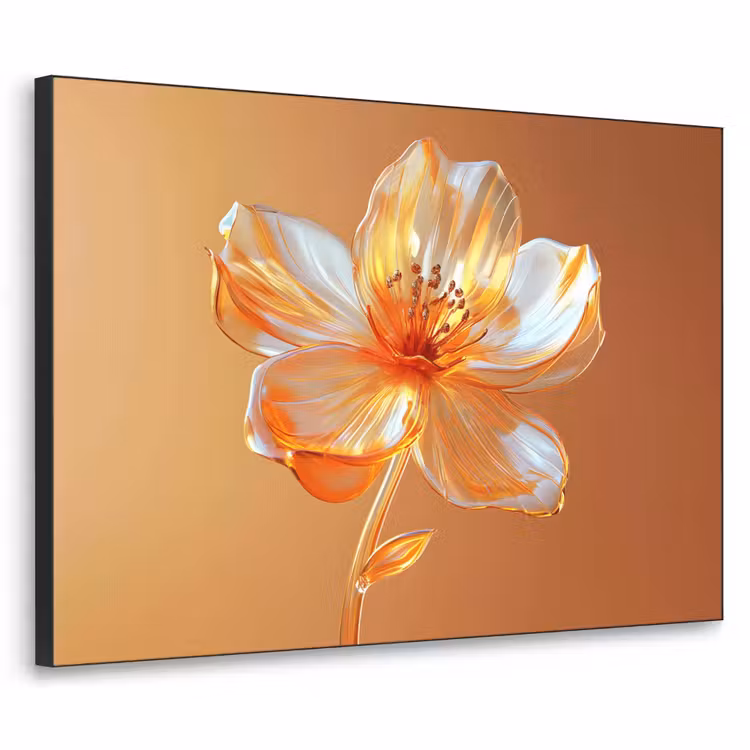 Glazen - Bloem - Oranje Textielframe zwart klein -3d