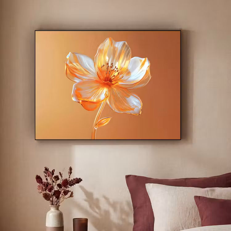 Glazen - Bloem - Oranje Textielframe - compleet frame klein -sfeer1