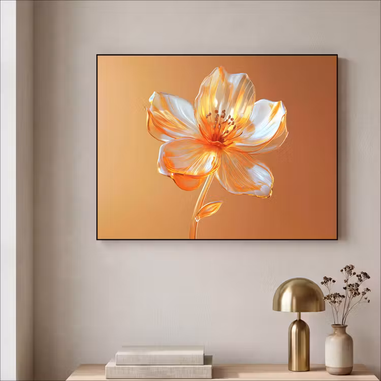 Glazen - Bloem - Oranje Textielframe - compleet frame klein -sfeer2