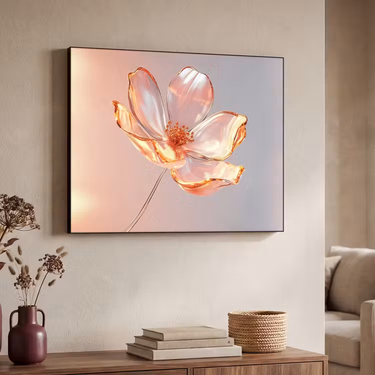 Glazen - Bloem - Roze Textielframe zwart klein -sfeer3