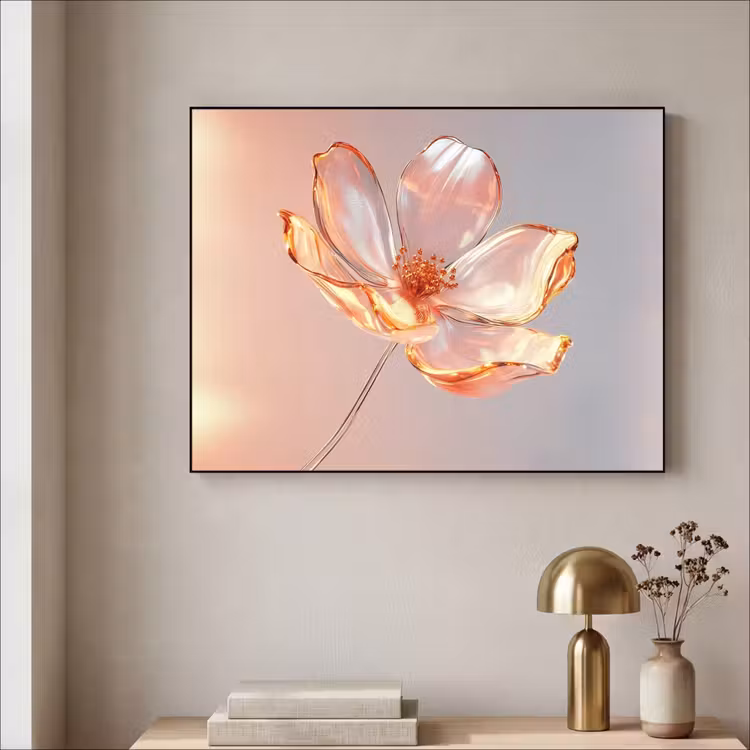 Glazen - Bloem - Roze Textielframe zwart klein -sfeer2